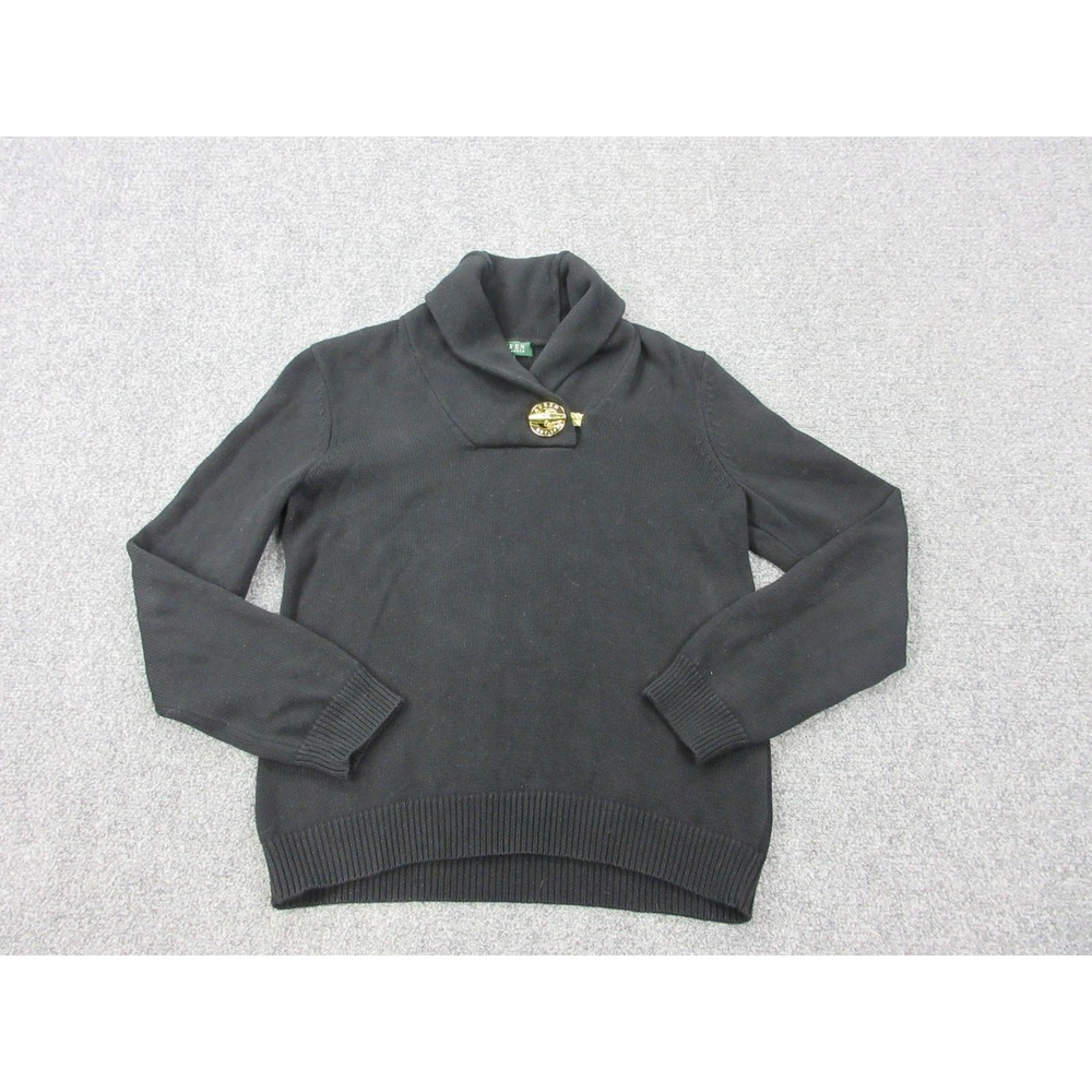 Lauren Ralph Lauren Sweater Womens M Black 100% Cotton Shawl Collar Toggle